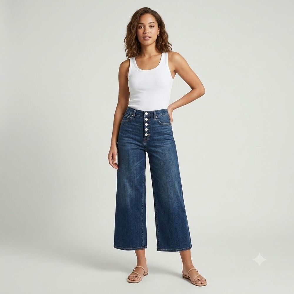 Banana Republic High Rise Wide Leg Crop Jeans Womens Size 27/4 Button Fly Dark